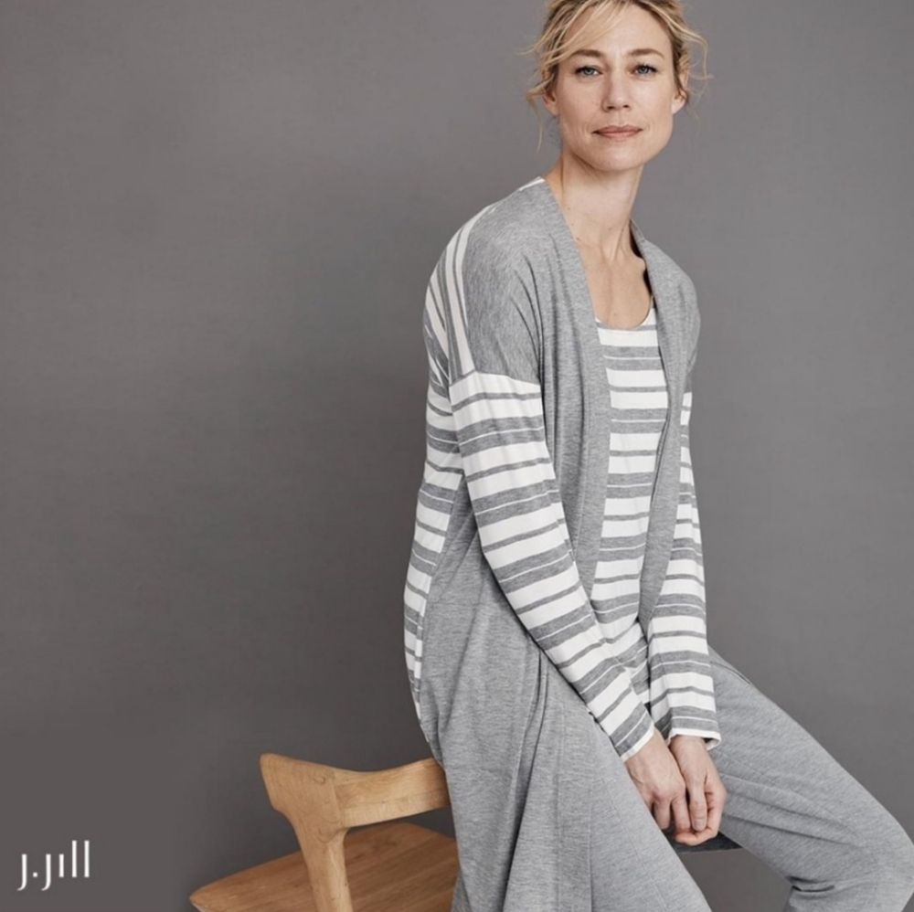 J. Jill Pure Jill Getaway Striped Open Front‎ Cardigan Sweater Large